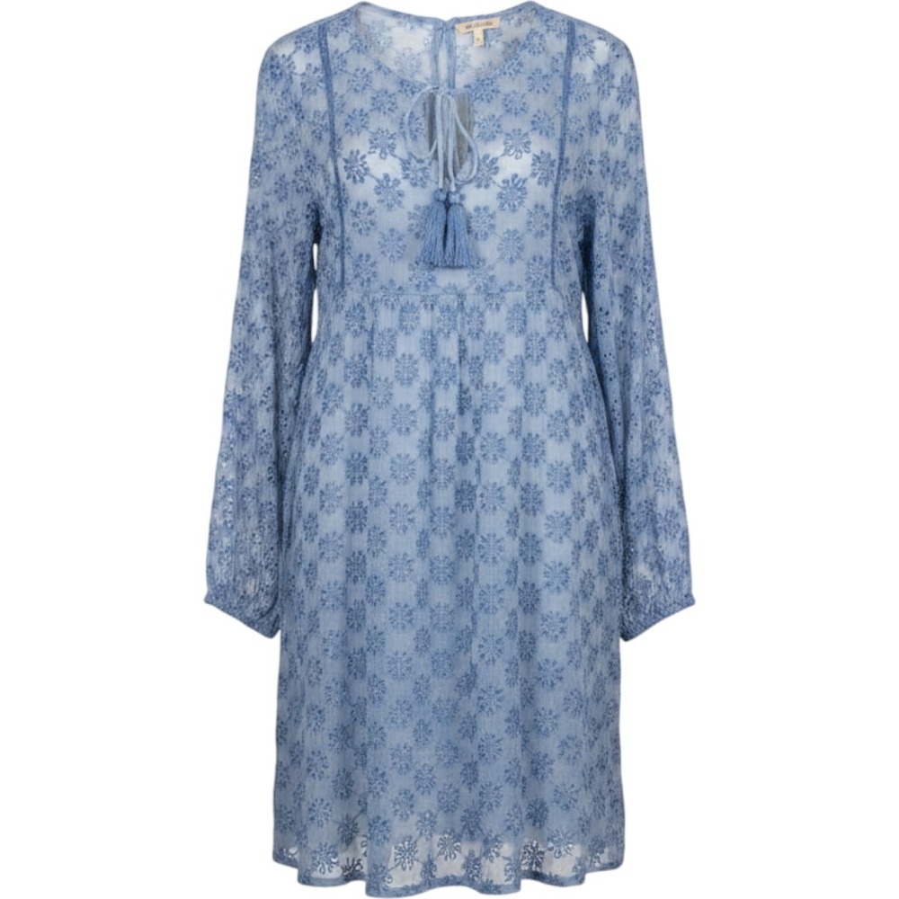 Sundance Blue Floral Eyelet Embroidered Dress Tassel Tie Boho Tunic M No Slip